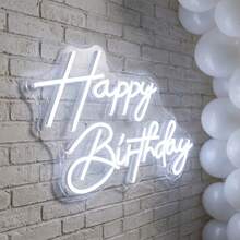 1-Piece Happy Birthday LED Neon Sign With USB Power Cable, Clear PS Backboard And Silicone Light Strip, Warm White Cursive Letter Design With Soft Glow For Birthday Party, Cake Table, Photo Backdrop, Bedroom And Celebration Decor - Multi-color light - View 1