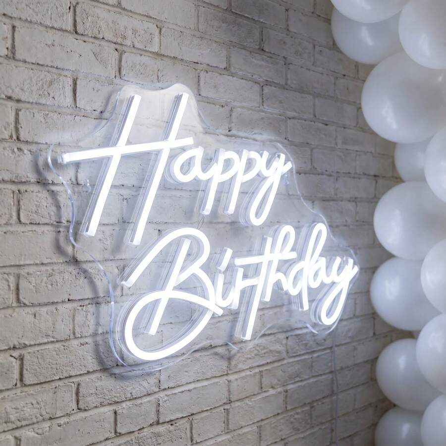 1 pieza Letrero de Neón LED Feliz Cumpleaños con Cable de Alimentación ...