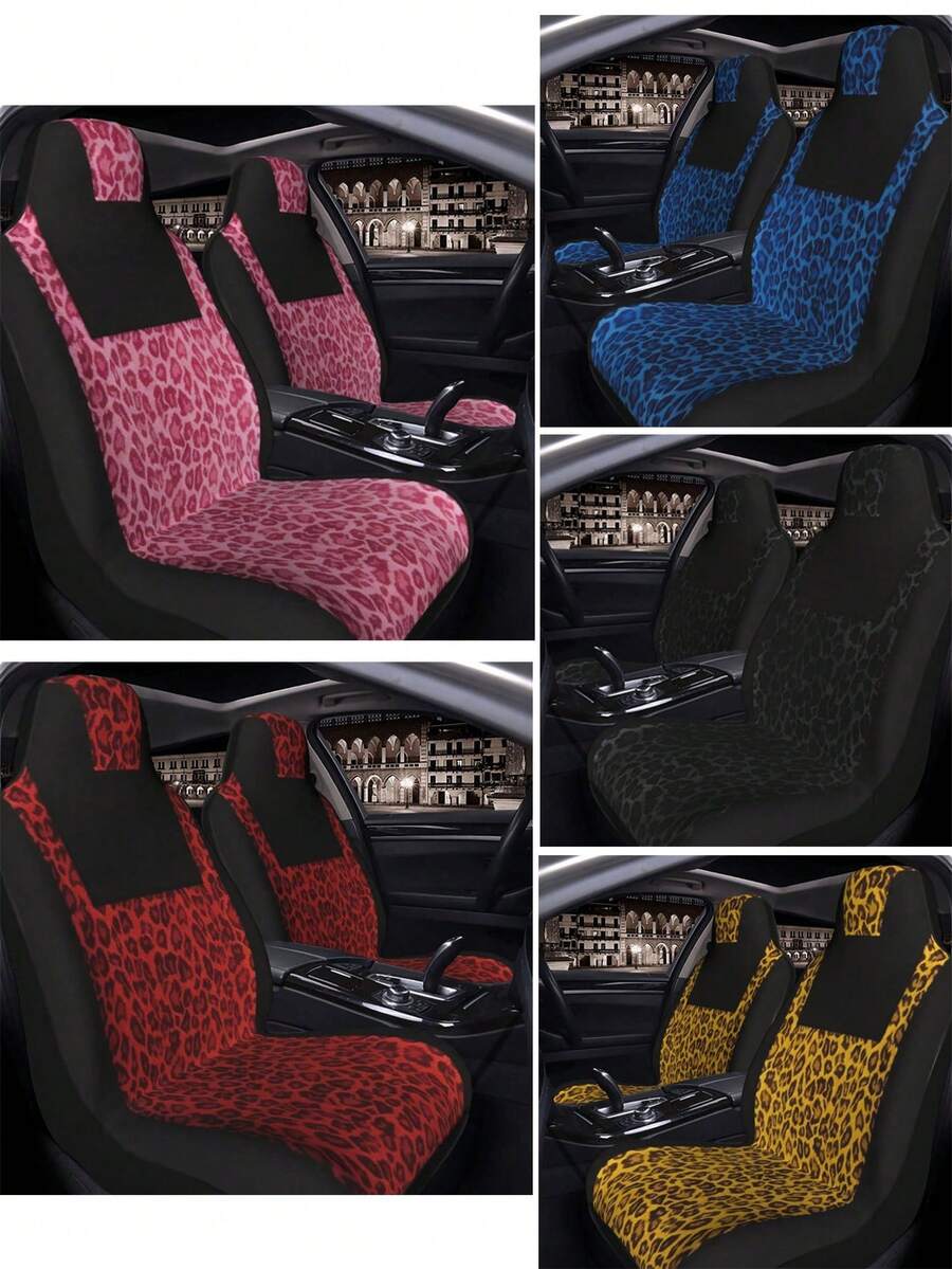 Universal Driver/Passenger Car Seat Cover, Classic Yellow Leopard Print Apron Style Element Printed Car Interior Decor Seat Cover, Breathable Fabric, Soft And Comfortable, All-Season Universal, Car Interior Decoration Protection Cover - Multicolor - View 1