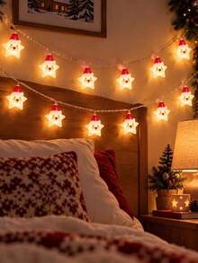 1pc Christmas Star LED String Lights, Battery Powered, 10/20 LED Beads, Creative Santa Claus And Star Design, Suitable For Bedroom, Living Room, Door/Window, Party Decoration, Create Christmas Party Atmosphere, Also A Beautiful Christmas Gift. - Multicolor - View 1