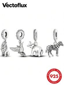 Vectoflux 1pc S925 Sterling Silver Elephant, Bird, Lion, Zebra Pendant, Suitable For Original Bracelet, Necklace, Keychain DIY Pendant Making, Women's Gift, Suitable For Birthday, Party, Holiday Gift - Silver - View 12