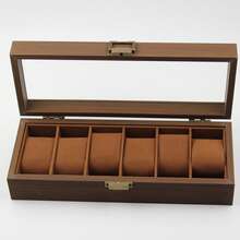 Kotak Penyimpanan Jam Tangan Kayu 3/6/10/12 Grid dengan Tutup Kaca, Kotak Penyimpanan Jam Tangan Kayu Walnut, Lapisan Beludru Anti Debu, Kotak Koleksi Jam Tangan Pria dan Wanita, Hadiah Ulang Tahun dan Natal - Kayu kenari - bagian dalam berwarna cokelat - View 12