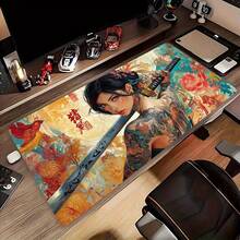 1pc Cartoon Style Tattoo Beauty Holding Sword Looking Back Pattern Game Mouse Pad Laptop Desktop Stitching Keyboard Office Home Study Casual Super Cool Large Mouse Pad - View 3