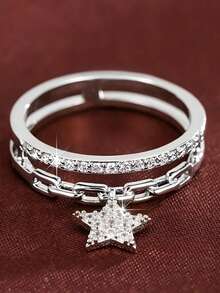 1pc Exquisite Cubic Zirconia Ring For Women, Wedding Engagement Party Jewelry, Valentine's Day Gift - Silver - View 3