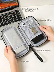 Multifunctional Digital Accessories Storage Bag, Double Layer Large Capacity Waterproof Data Cable Organizer, Portable Handheld Earphone USB Drive Power Bank Power Cord Organizer, Travel Shockproof Electronic Accessories Storage Bag - A - View 7