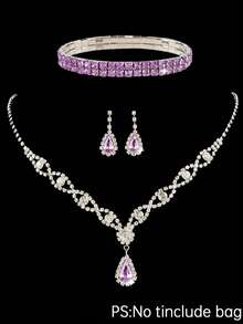 REMANLAND 4pcs Rhinestone Jewelry Set, Rhinestone Pendant Necklace, Earrings, Bracelet, Paired With Sparkling Rhinestone Pleated Clutch Evening Bag, Elegant Women's Shoulder Party Bag, Suitable For Wedding, Party, Ball, Evening Event - Purple - View 10