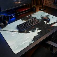 1pc Dark Fantasy Dragon Gaming Mouse Pad, Black Gray Red Abstract Warrior Artwork, Large Extended Desk Mat For Keyboard And Mouse, Non-Slip Computer Desk Pad For Gaming Room And Office Setup - View 2