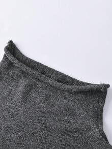 Asymmetrical Design Batwing Sleeve Knit Pullover Sweater Long Sleeve Top (Includes Belt) - Grey - View 9