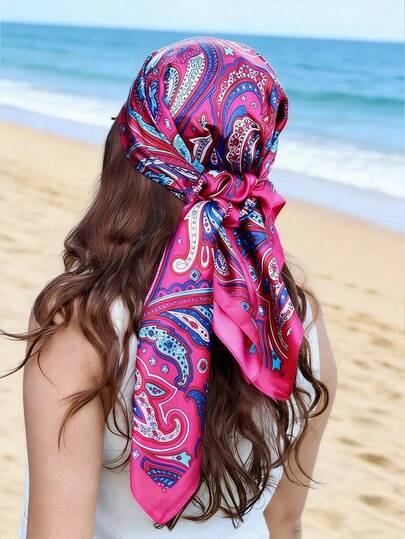 Women Satin Square Scarf, Retro Paisley Print Head Wrap Bandana, Multi-Purpose Neck Scarf Hair Band For Beach Travel Party