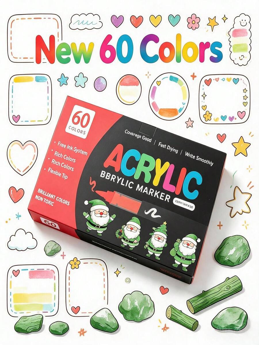 24/36/48/60pcs Colorful Acrylic Marker Pens, Direct Liquid Soft Tip, Layerable Painting Pens, Watercolor Markers, DIY Marking Pens, Architectural Measurement Woodworking Marking Pens, Office Drawing Markers, Random Colors, Random Packaging