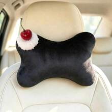 1pc Cherry Cake Shaped Decorative Car Headrest Neck Pillow, Short Plush Material, Ergonomic Design, All Season Use, Women's Car Interior Accessory - Multicolor - View 2