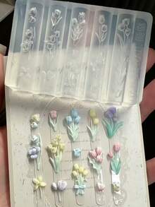 1pc New Tulip & Iris Floral Hand-Carved Mold, Cute Handmade Carved Design, High Transparency Wearable Nail Art Tool - Multicolor - View 2