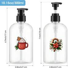 2 Botol Pompa Plastik Bening Motif Bunga Poinsettia dan Permen Tongkat 300ml, Wadah Sabun Tangan Isi Ulang untuk Meja Rias, Cocok untuk Liburan - MultiWarna - View 6