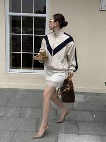 Autumn New Women's Woven Jacket Coat, Vintage Colorblock, Fashionable Stand Collar, Preppy Style, Apré Outfit Piece, Daily Commute, Sports, Multi-Style - Multicolor - View 4