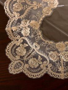 1pc Transparent PVC Lace Embroidered Trim Tablecloth, Table Mat, Stain-Resistant, Anti-Dirt, Dining Table Side Cabinet Decorative Tablecloth - Champagne - View 8