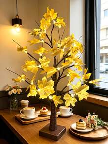1PC/2pcs 24-Light Dual Gold Maple Tree LED Glowing Flower Lamp, USB & 3-Battery Dual Power Supply, Girly Desktop Night Light - Warm white light - View 9