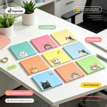 3pcs Cross-Border Cartoon Cat Sticky Notes, Memo Pad Stickers, Adhesive Removable Reusable - Random - View 3