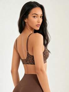 Lilivine 1pc Women Leopard Print Seamless Comfortable Leisure Camisole Bra - Brown - View 2