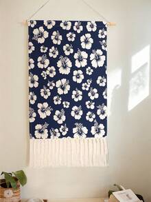 1PC Tapestry, Wall Hanging, Long Linen Vintage Tassel Tapestry, Vertical Wall Decor, Flower Print Design; Versatile For Living Room, Bedroom, Office, Party And More - Multicolor - View 2