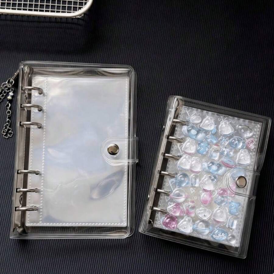 1 A7 A6 M5 Size Glitter Star Transparent Leaf Binder, Laser Holographic Binder, Transparent Inner Page Refills, PP Material Refills, PET Transparent Sticker Book, Binder Set, Notebook Set, Transparent Sticker Book - Multicolor - View 1