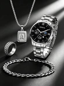 8pcs New Business Men's Watch Set, Stainless Steel Material, Calendar Wristwatch, Letter Accessories, Daily Life - Multicolor - View 2