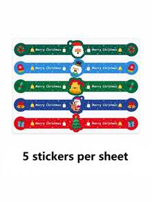 1pc Christmas Sealing Stickers, Cute Santa Snowman Tree Designs, Long Strip Labels For Gift Boxes, Bakery Packaging And Holiday Party Favors - Multicolor - View 8