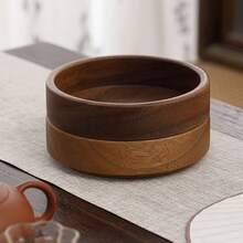 1pc Small Solid Wood Jewelry Tray, Round Wooden Jewelry Dish, Suitable For Rings, Earrings, Studs, Desktop Storage Organizer Bowl And Tea Cup Coaster, Minimalist Wooden Decorative Plate - Brown - View 5