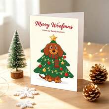 Dachshund Christmas Greeting Card, Merry Woofmas Dog Lover Holiday Blessing Card With Envelope - A - View 3
