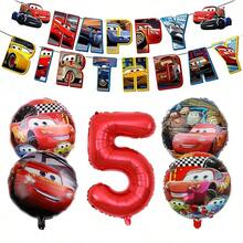 Disney McQueen Flag Aluminium Foil Ball Decoration Set, Red Numbered Family Party Decorations And Wall Decor Props - View 6