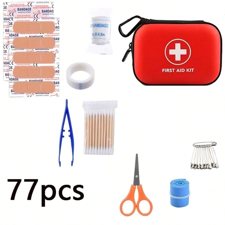 77pcs Compact Safety Protection First Aid Kit, Home Health Emergency Medical Kit, Wound Care Survival Kit, Suitable For Cars, Families, Camping And Hiking. - View 1