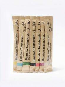 10pcs Bamboo Toothbrushes In Paper Bags, Adult Bamboo Toothbrush With Nylon Soft Bristles, Bamboo Fiber Toothbrush - Multicolor - View 5