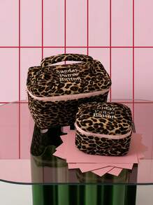 Joivida Mini Leopard Print Cosmetic Bag - Suitable For Women And Teachers | Cute Portable Handheld Makeup Organizer | Compact "Korean" Design | Ideal For Parties And Daily Use - Multicolor - View 2