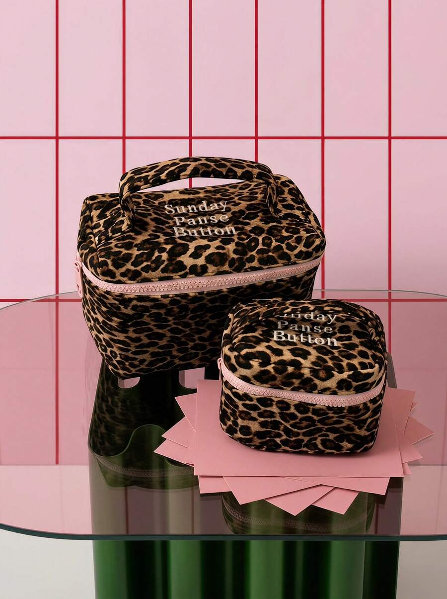 Joivida Mini Leopard Print Cosmetic Bag - Suitable For Women And Teachers | Cute Portable Handheld Makeup Organizer | Compact "Korean" Design | Ideal For Parties And Daily Use