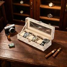 1pc 6-Slot Watch Storage Box, Dust-Proof Transparent Display Anti-Scratch Large Capacity Premium PU Leather Soft Velvet Lining Watch Display Box, Vintage Elegant Floral Print Rectangular Transparent Glass Lid Metal Lock Detachable Watch Pillow Watch Collection Organizer Box For Home Vanity Bedroom Daily Use Father's Day Birthday Gift - Multicolor - View 10