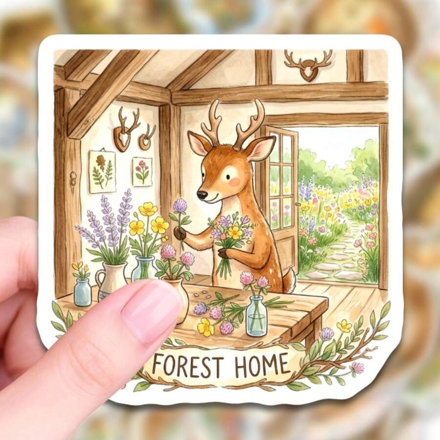 50Pcs Cozy Home Animal Stickers, Cute Cartoon Creature Decals, Waterproof Stickers For Fridge DIY Decor - 50 PCS - View 1