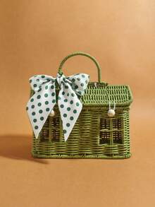 XD Handwoven Rattan Banquet Basket With Portable Rattan Storage Box, Wedding Bridesmaid Gift, Birthday Gift Box, Home Storage Basket, Box, Container, Open Storage Bin, Handwoven Creative Cottage Rattan Picnic Storage Basket - Brown - View 14