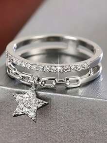 1pc Exquisite Cubic Zirconia Ring For Women, Wedding Engagement Party Jewelry, Valentine's Day Gift - Silver - View 1