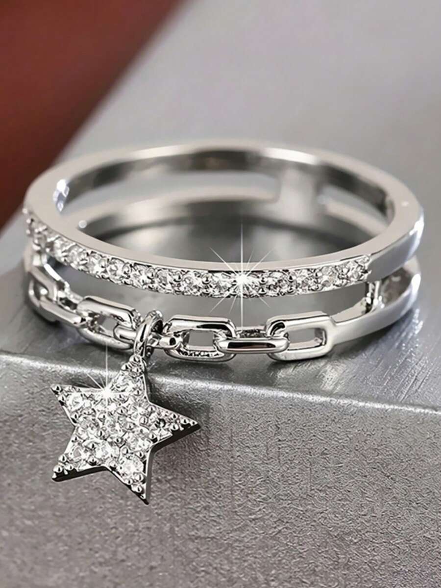 1pc Exquisite Cubic Zirconia Ring For Women, Wedding Engagement Party Jewelry, Valentine's Day Gift - Silver - View 1