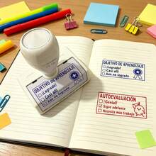 1pc Spanish Automatic Ink Teacher Stamp, Learning Goal Checklist Stamp, Student Learning Progress Grading Stamp, Teacher Classroom Stationery - Purple Learning Goal - View 4