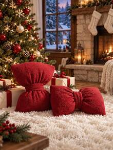 1pc Red Bow Shaped Decorative Pillow, Textured Knot Design Festive Accent Cushion For Christmas Holiday Sofa, Bedroom, Living Room And Seasonal Home Decor - Red - View 4