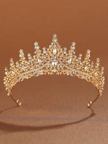 1pc Fashionable Elegant Alloy Crown Decoration, Suitable For Women Wedding Party Hair Accessories (U-Shaped Clips Recommended To Assist Fixing) - Gold - View 1