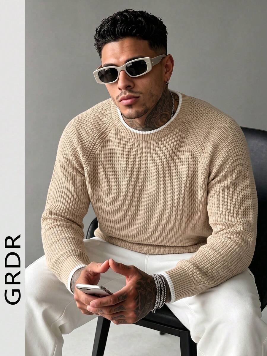 Men's Casual Autumn/Winter Crew Neck Long Sleeve Sweater | Daily Wear | Casual Commute - Apricot - View 1