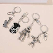 Vintage Metal Keychain Pendant, Antique Silver Key Ring, Decorated With Skull, Dog Tag, Mechanical Robot And Bodybuilder Charms, Suitable For Backpack Decoration And Car Key Storage Organization - Multicolor - View 3