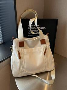 Unisex Casual Tote Bag Large Capacity Multi-Pocket Shoulder Bag, Daily School Work Handbag For Students & Office Workers Ladies' Shoulder Bag - Multicolor - View 6