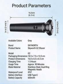 SKYWORTH 1pc Smart Rotary Electric Shaver For Men, Cost-Effective, IPX7 Waterproof With Magnetic Detachable Blade Head, Suitable For Travel And Gift - Style a - View 10