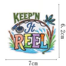 Set Patch Bordir Bahasa Inggris Bertema Memancing, Pola Joran Pancing & Ikan Bass, Patch Tempel DIY untuk Jaket & Ransel Luar Ruangan - MultiWarna - View 14