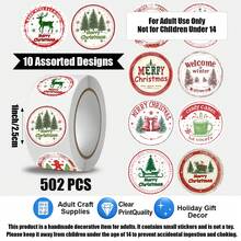 502 Pcs/Roll Christmas Elements, Christmas Tree And Deer Pattern, Christmas Stickers, 10 Assorted Styles, Gift Wrapping Labels, Scrapbook Stickers, Planner Gift Wrapping, Paper Craft Decoration, Party Gifts, Gift Box Decoration And Reward Stickers - Multicolor - View 1