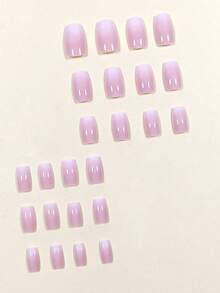 24pcs Long Square Ombre Fake Nail & 1sheet Tape & 1pc Nail File Solid Color Press-On Manicure Gel Nails Kit Nail Supplies - Multicolor - View 3