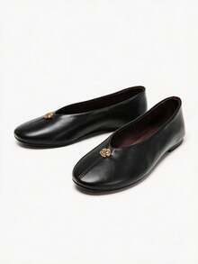 2026 春夏新款女款蝴蝶結裝飾芭蕾平底鞋 - 黑色 - 查看 6