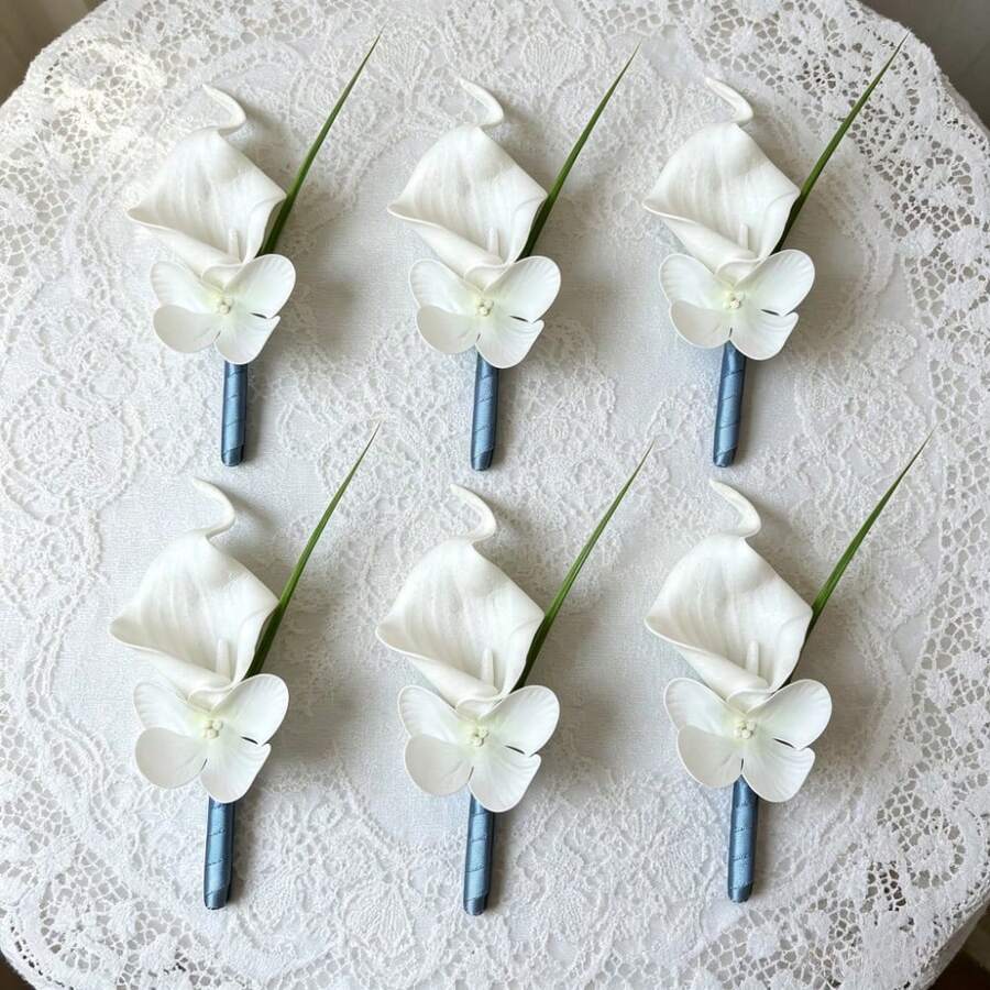 Set Korsase Bunga Calla Lily & Hydrangea Buatan (6 buah/1 buah), Cocok untuk Dekorasi Pernikahan Pengantin, Bunga Kerah Gaun & Jas, Acara Formal, dan Hari Jadi - MultiWarna - View 1